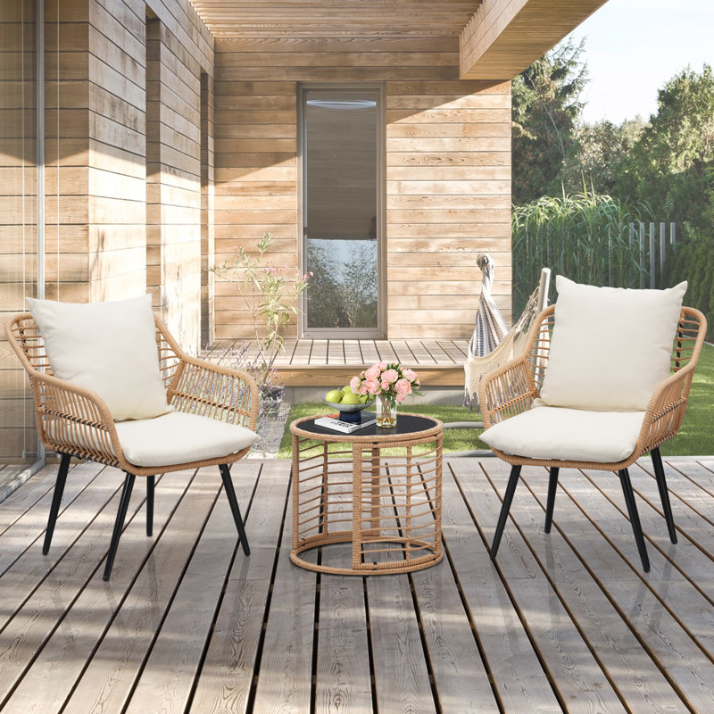 Bay Isle Home Analeese 2 Person Outdoor Seating Group with Cushions Reviews Wayfair